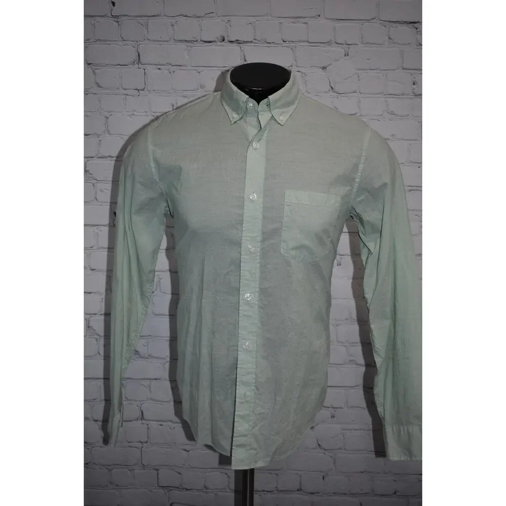 J Crew Dress Shirt Button Up Mens Size Medium Slim Green Cotton Long Sleeve
